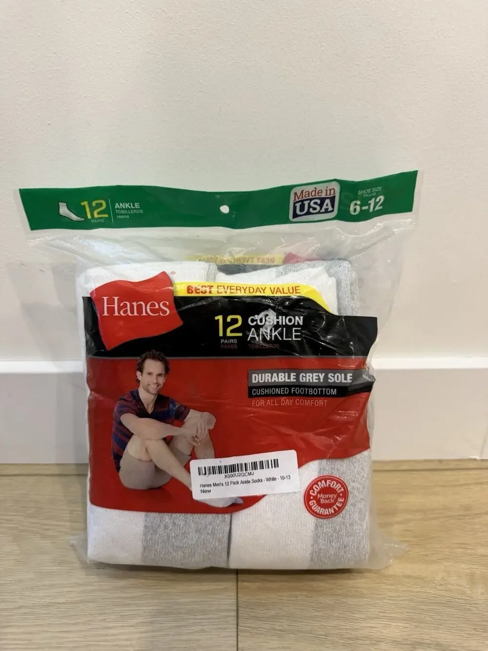 Hanes 186V12 Men's Ankle Socks - White (Size 6-12)